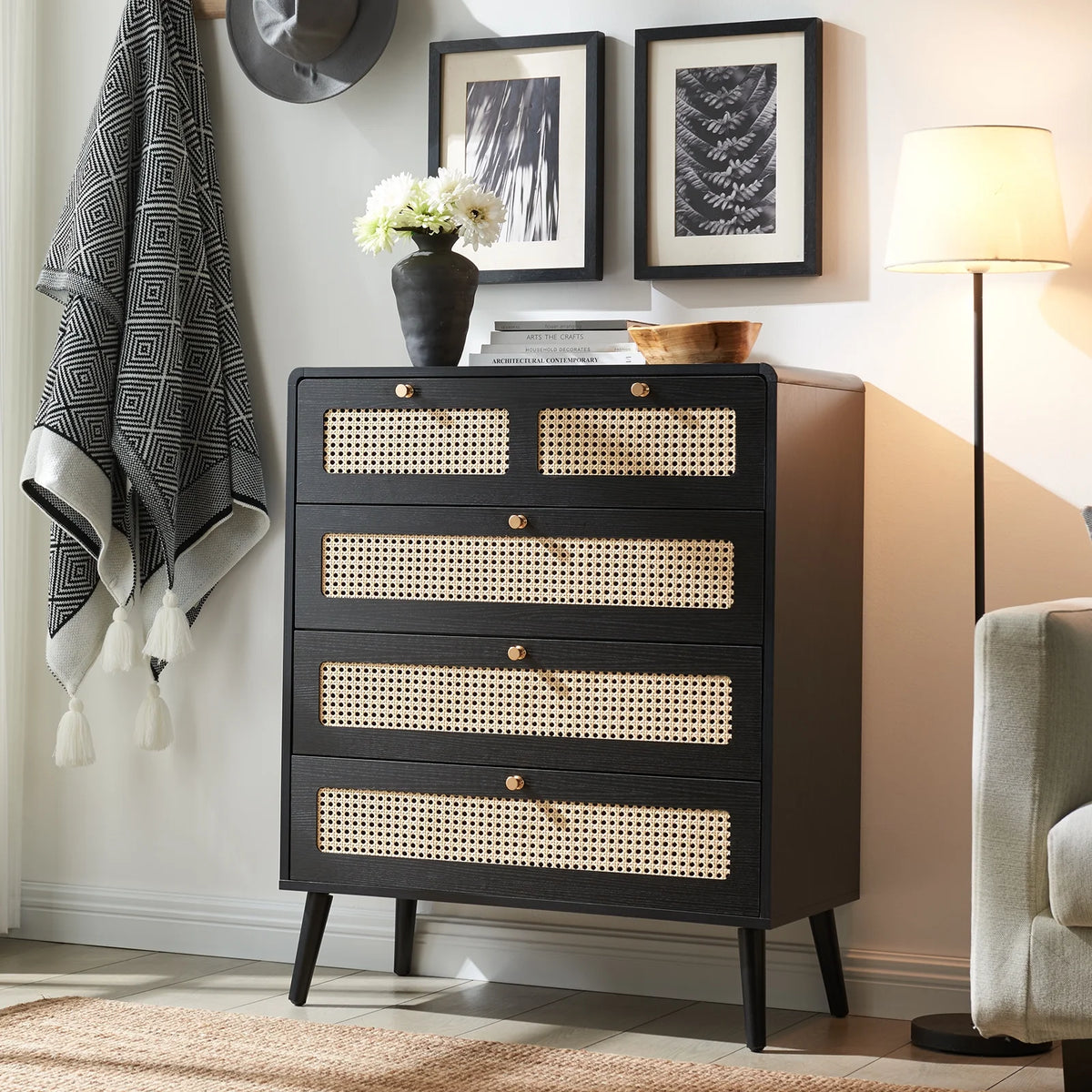 4 Drawer Natural Rattan Wood Dresser M34425