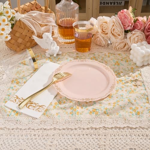 350 PCS Gold Disposable Plates Dinnerware Set C95297