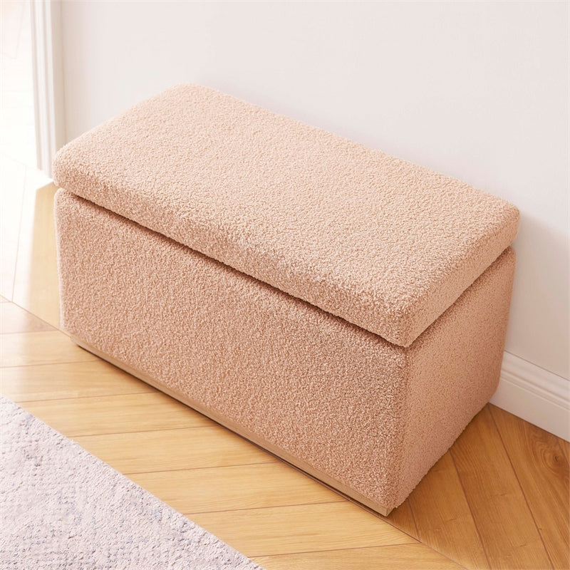 Tan Rectangle Sherpa Storage Ottoman E3843