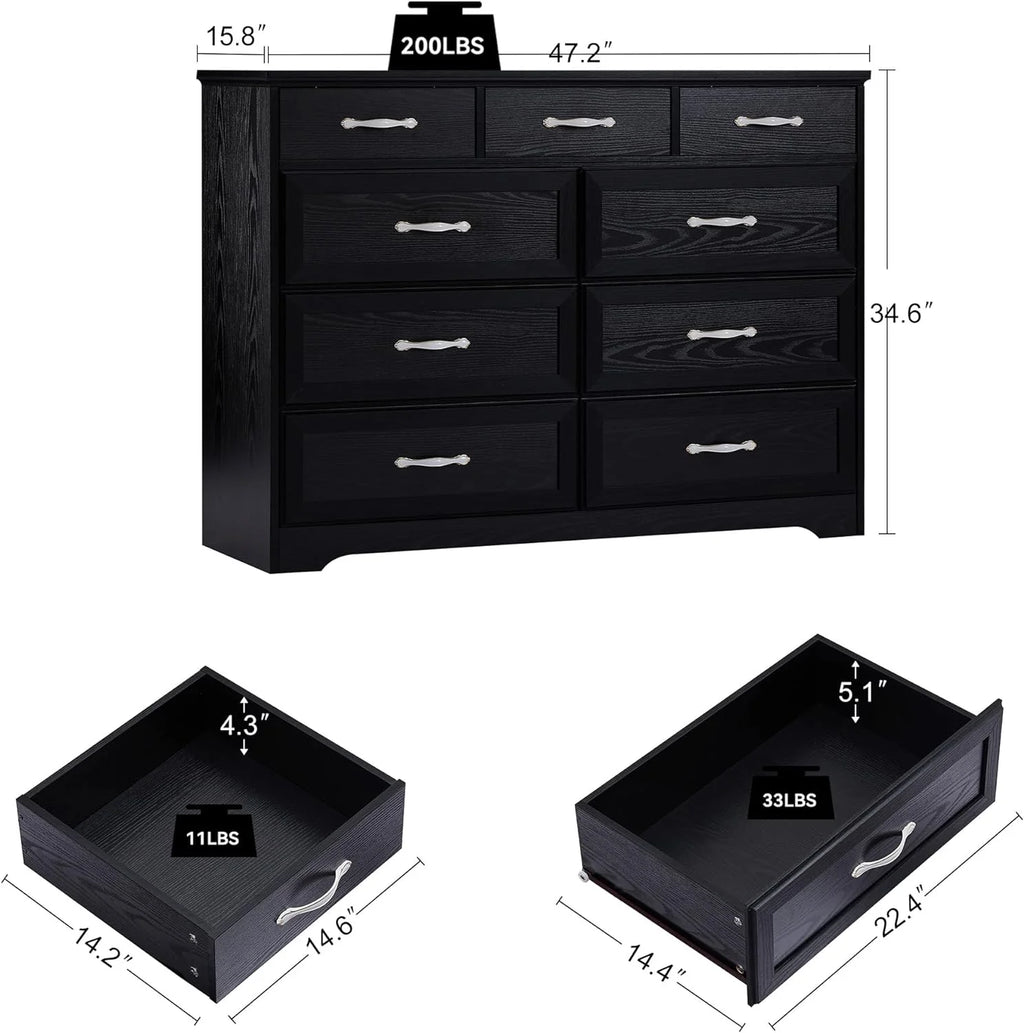 Black 9 Drawer Wood Dresser X5497