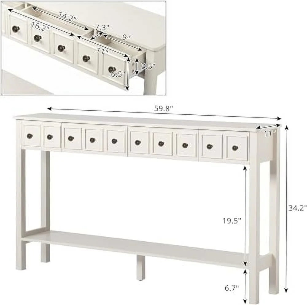 60" Wood Console Table with 4 Drawers E502