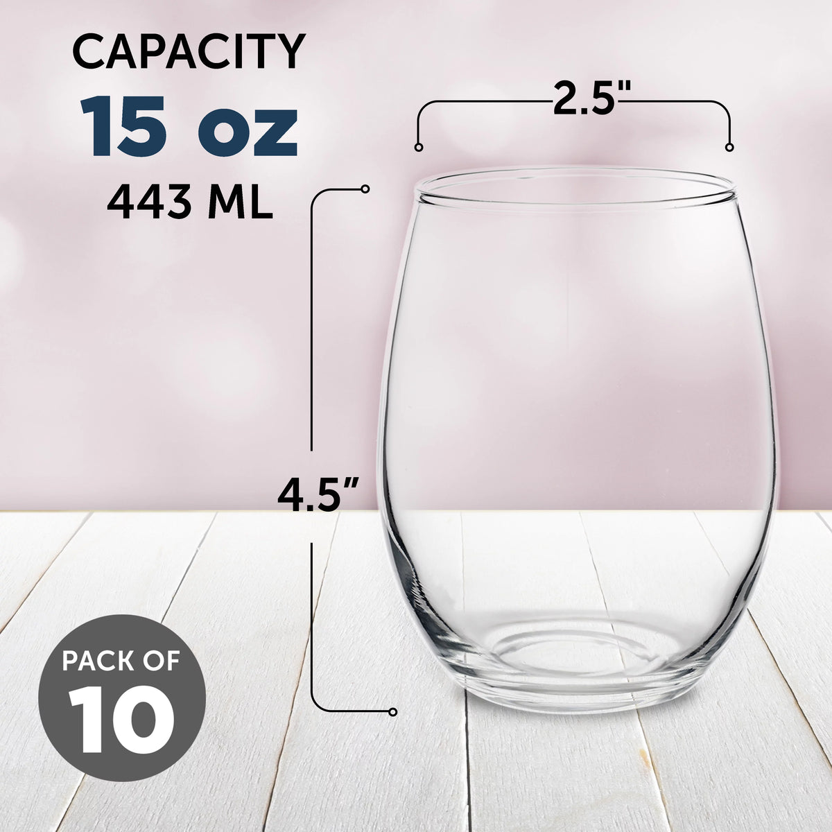 Stemless Wine Glasses 15 oz Set of 10 Clear G5577